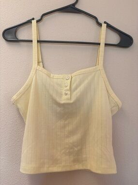 Abercrombie and Fitch Pale Yellow Ribbed Button-Front Cropped Tank